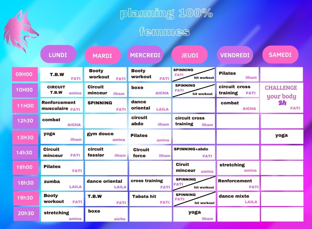 Planning de la salle